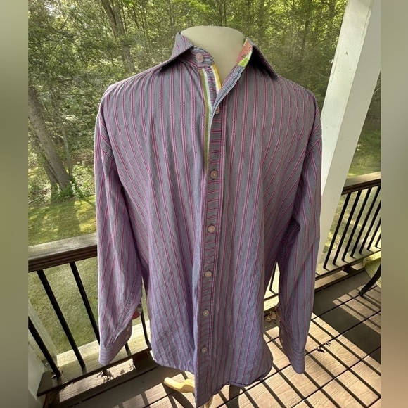Robert Graham Long Sleeve Button Down Shirt Large Multicolor Pink Blue Floral - Picture 2 of 13